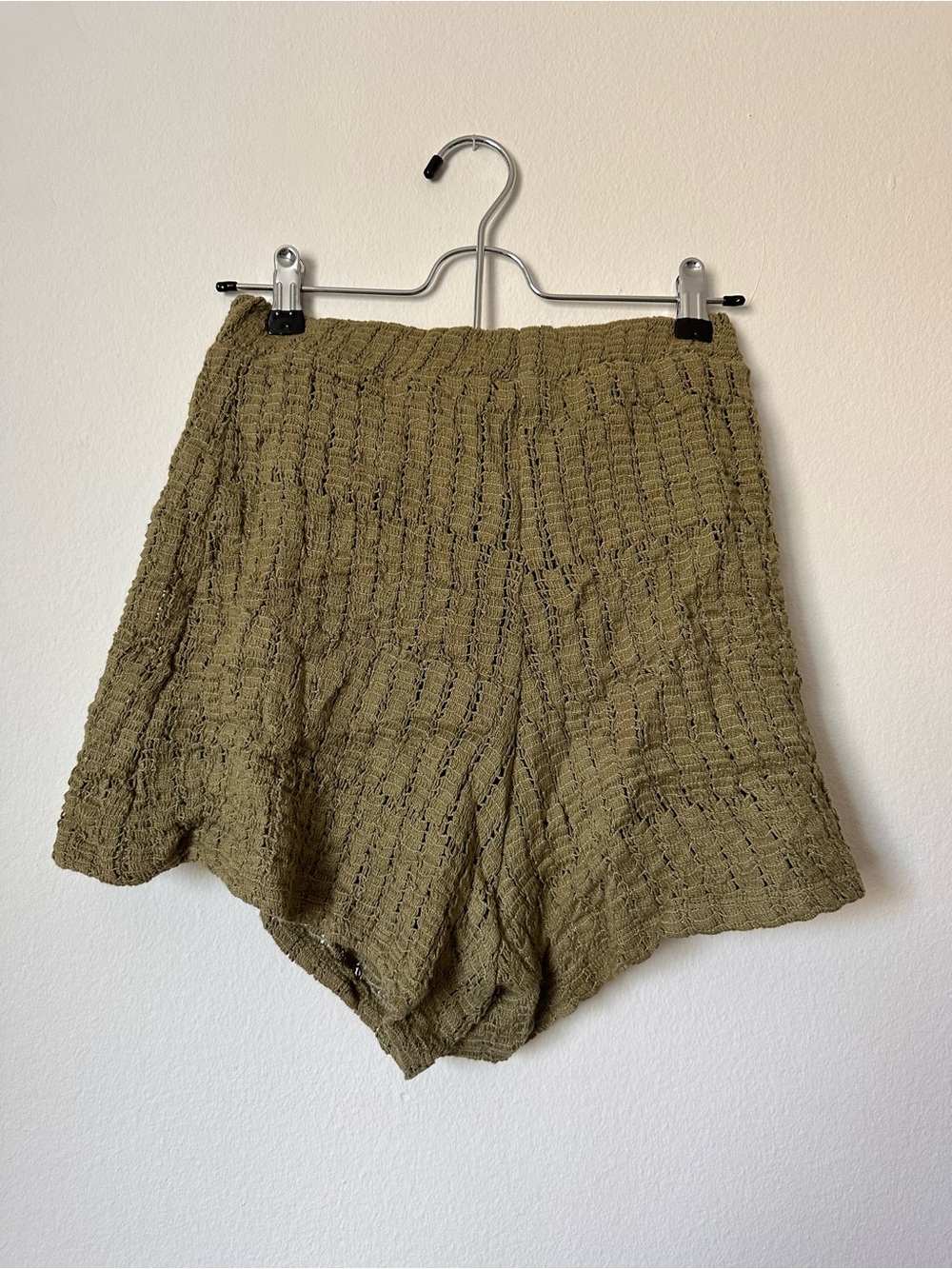 Anthropologie Olive Green High-Waist Textured Shorts